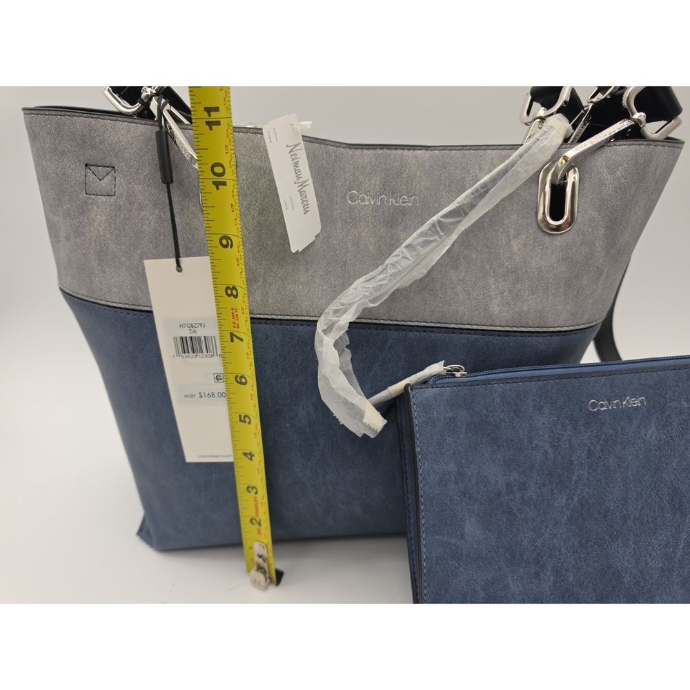 New Leather Calvin Klein purse Blue Gray Tote Purchased From Neiman Marcus. - Picture 2 of 15